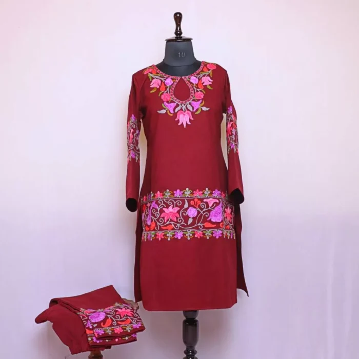 Maroon Warm Tweed Coord Kashmiri Kurta Set | Maroofa Collection