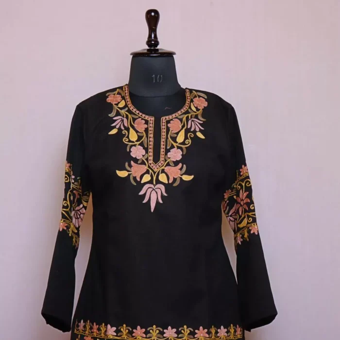 Cozy Black Tweed Coord Kurta Set for Winter | Maroofa Collection - Image 2