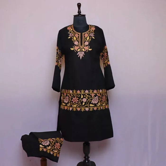 Cozy Black Tweed Coord Kurta Set for Winter | Maroofa Collection