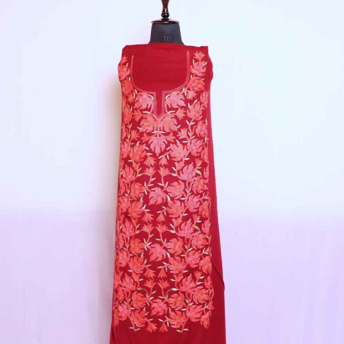 Maroon Chinari All Over Cashmilon 2PC Kashmiri Woolen Unstitched Salwar Suit | Mariya