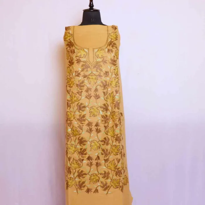 Light Brown Chinari All Over Cashmilon 2PC Kashmiri Woolen Unstitched Salwar Suit | Mariya