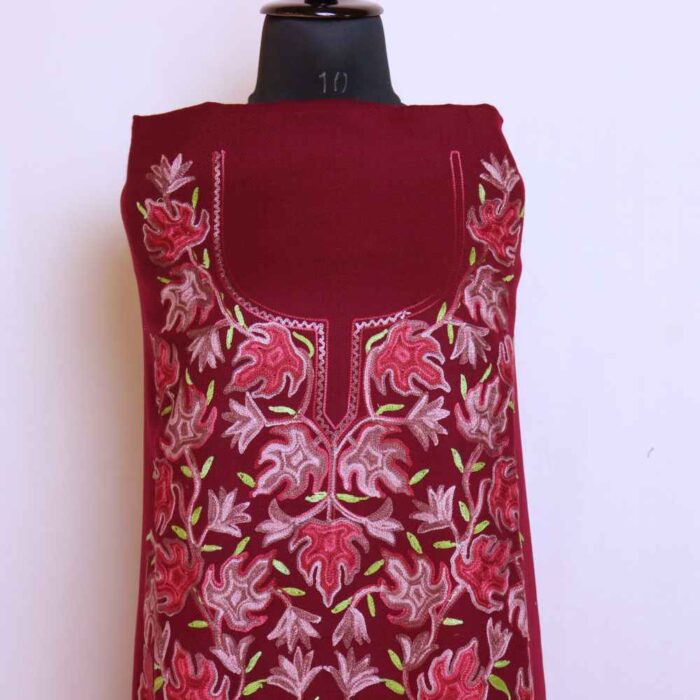 Maroon Chinari All Over Cashmilon 2PC Kashmiri Woolen Unstitched Salwar Suit | Mariya - Image 2