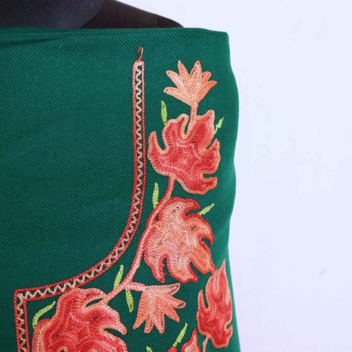 Kashmiri Woolen Unstitched Salwar Suit | Bottle Green Aftaab All Over Cashmilon 2PC | Mariya - Image 3
