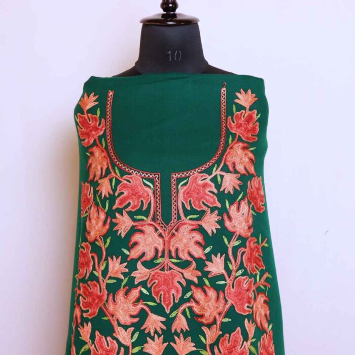 Kashmiri Woolen Unstitched Salwar Suit | Bottle Green Aftaab All Over Cashmilon 2PC | Mariya - Image 2