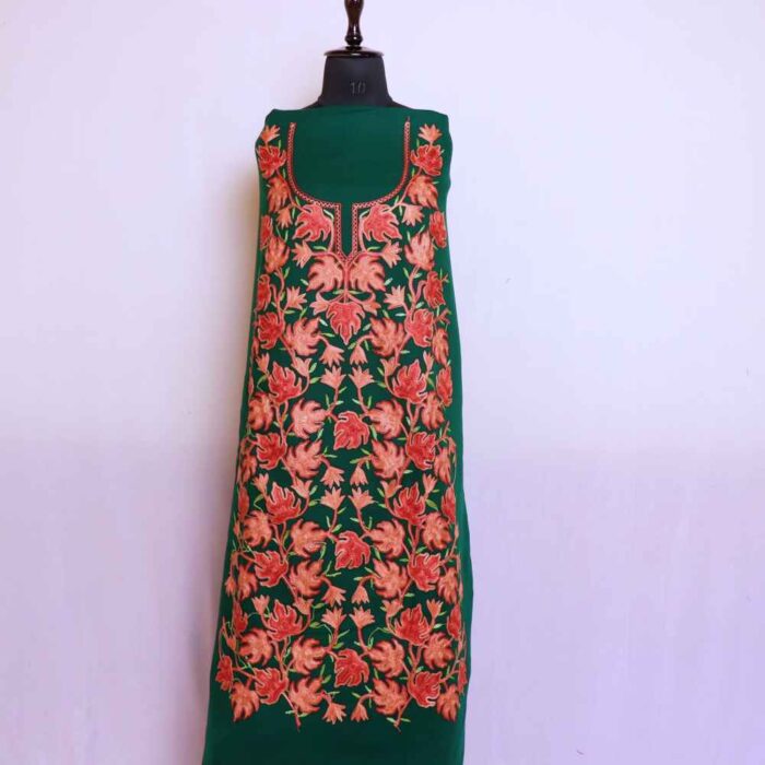 Kashmiri Woolen Unstitched Salwar Suit | Bottle Green Aftaab All Over Cashmilon 2PC | Mariya