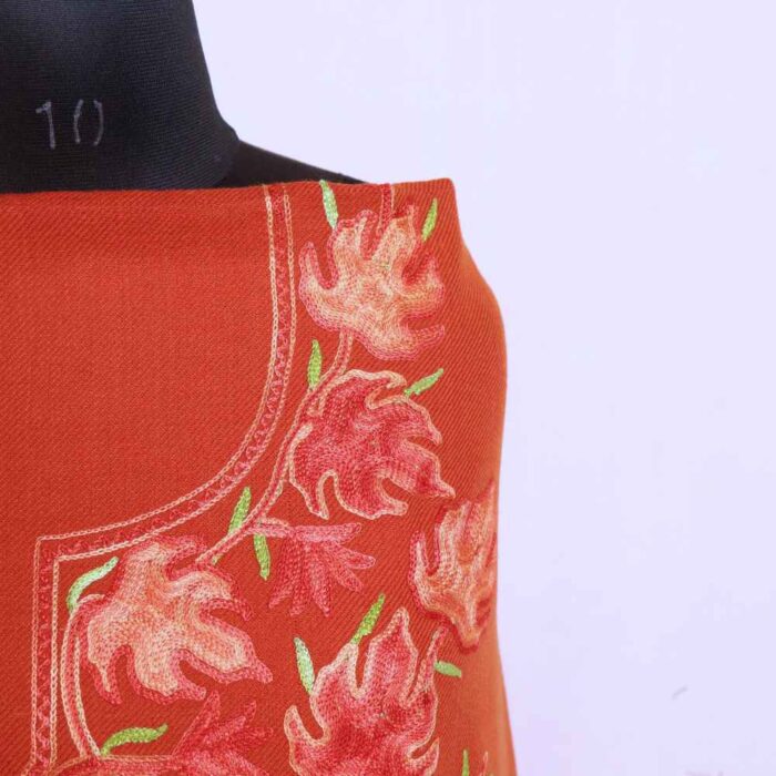 Kashmiri Unstitched Salwar Suit Woolen | Rust Orange All Over Cashmilon 2PC | Mariya - Image 3