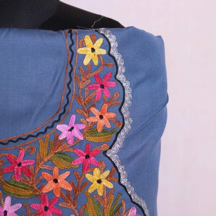 Kashmiri Woolen Spun Suit Bluish 2PC | With Flower Bootis | Gul Posh Collection - Image 3