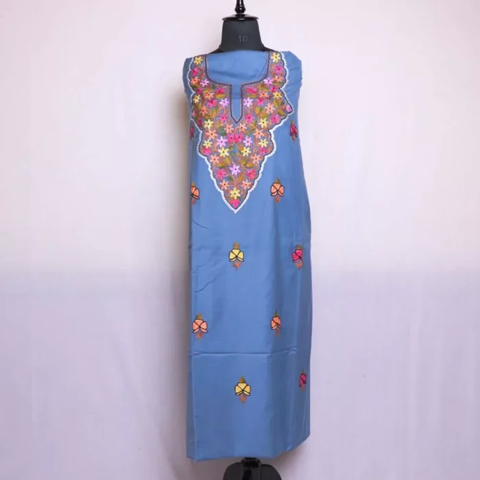 Kashmiri Woolen Spun Suit Bluish 2PC | With Flower Bootis | Gul Posh Collection