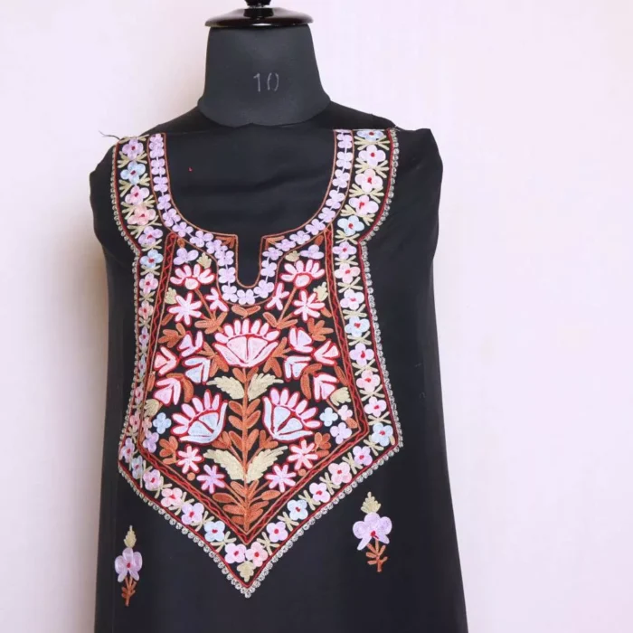 Black Kashmiri Spun Suit 2PC | With Aari work Posh Bootis | Gul Posh Collection - Image 2