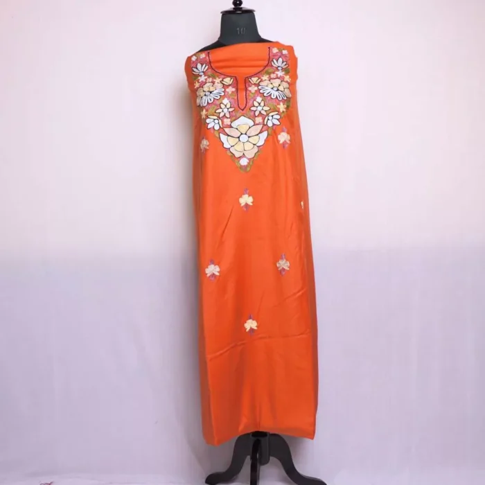 Bodh Posh Orange Woolen Kashmiri Suit 2PC | Spun Material | With Aari Work | Gul Posh Collection