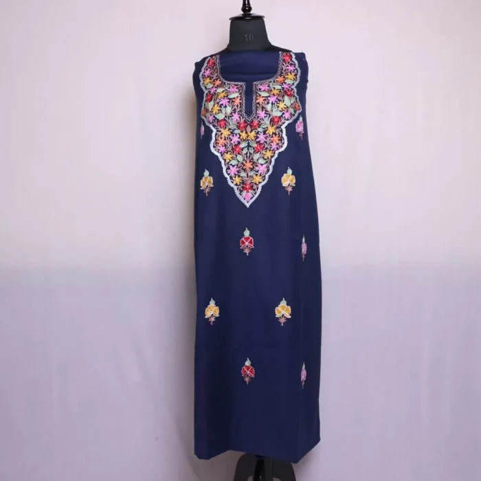 Spun Material | Blue Woolen Kashmiri Suit 2PC | With Aari Work Posh Bootis | Gul Posh Collection