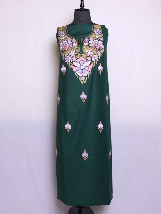 Bodh Posh Green Woolen Kashmiri Suit 2PC | Spun Material | With Aari Work | Gul Posh Collection