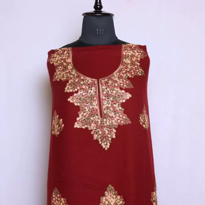 Kashmiri Woolen Unstitched Salwar Suit | Maroon Bootis Cashmilon 2PC | Lehlav Collection - Image 2