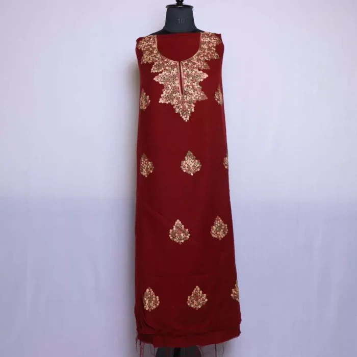 Kashmiri Woolen Unstitched Salwar Suit | Maroon Bootis Cashmilon 2PC | Lehlav Collection