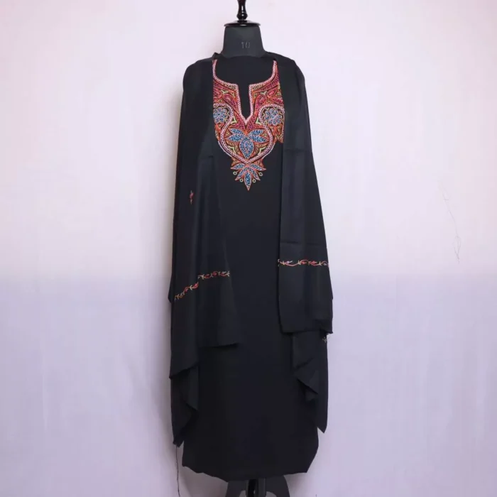 Kashmiri Suit 3PC Black Color With Hand Aari Embroidery | For Winter With Dupatta | Shoobwun Collection - Image 2