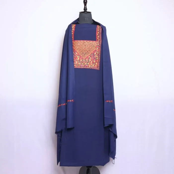 Navy Blue Kashmiri Suit 3PC | For Winter With Dupatta | With Hand Aari Embroidery | Shoobwun Collection - Image 3
