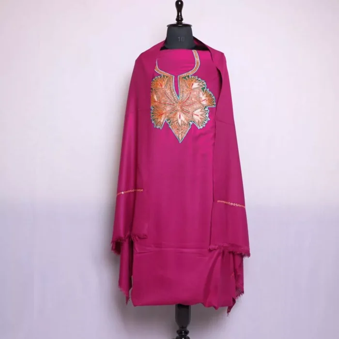 Pink and Golden Kashmiri Tilla 3PC Woolen Suit | With Dupatta | Loom Collection