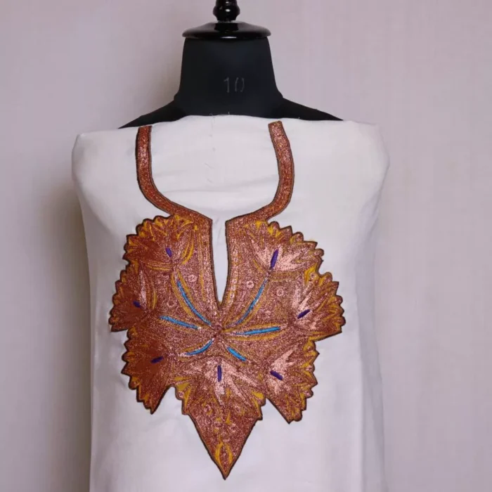 White Kashmiri Tilla 3PC Woolen Suit | With Dupatta | Loom Collection - Image 2