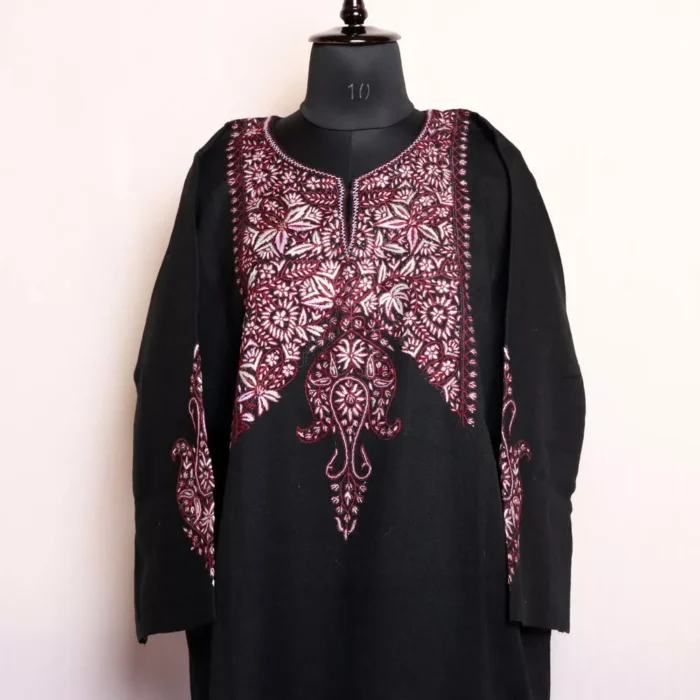 Rumzi Black Kashmiri Pheran in Pure Wool with Sozni Handwork - Mirza Collection