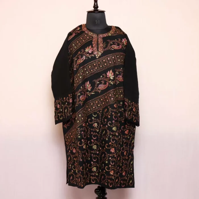 Black Full Jaldar Sozni Handwork Pheran - Pure Wool - Image 2