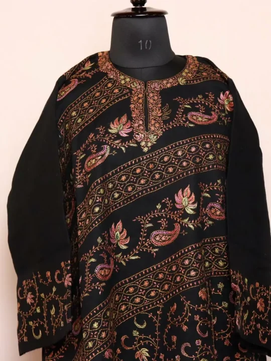 Black Full Jaldar Sozni Handwork Pheran - Pure Wool