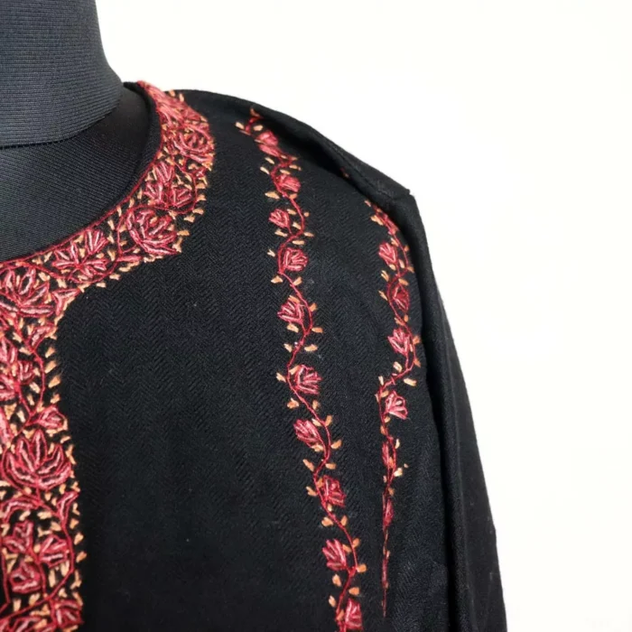 Talia Black Sozni Pheran - Pure Wool With Kashmiri Needle Work - Image 3
