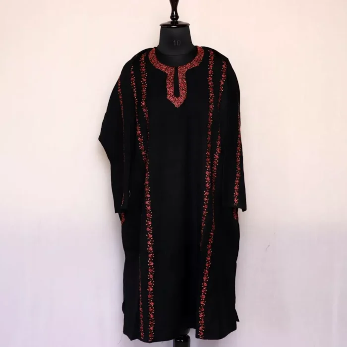 Talia Black Sozni Pheran - Pure Wool With Kashmiri Needle Work - Image 2
