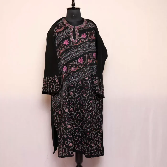 Black Luxury Full Jaldar Sozni Handwork Pheran - Pure Wool - Image 2