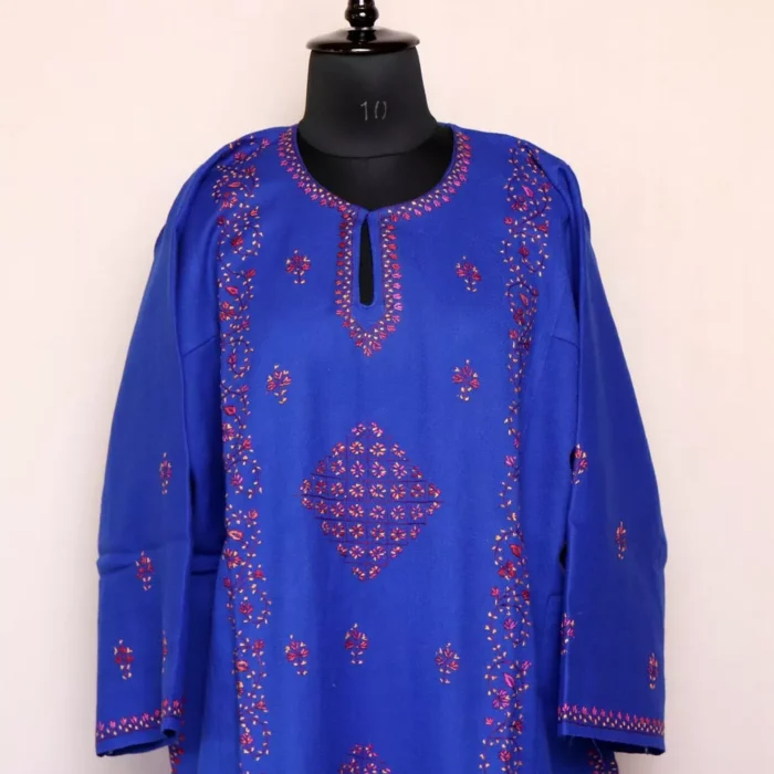 Aharbal Blue Sozni Pheran - Pure Wool With Kashmiri Needle Work