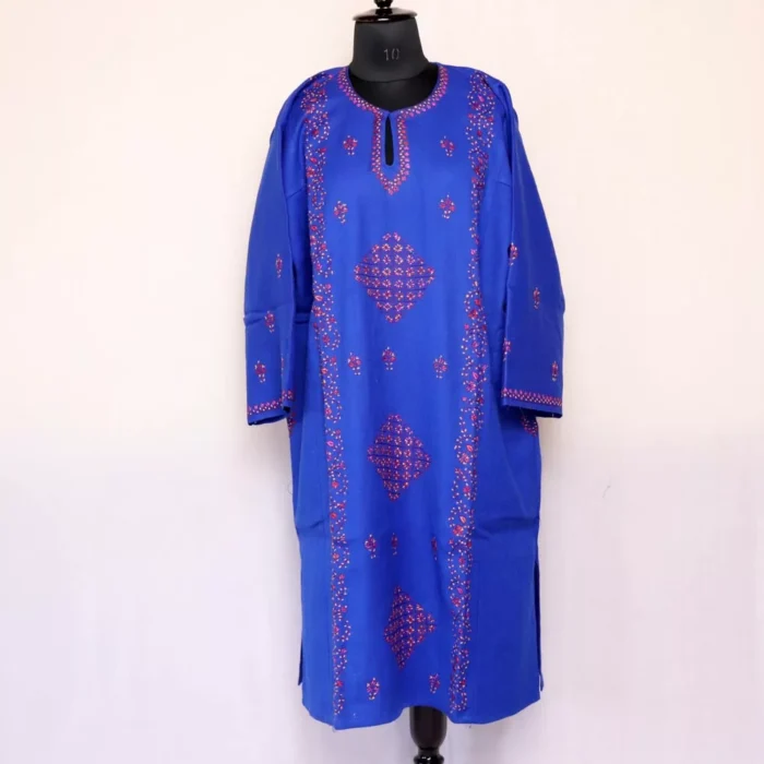 Aharbal Blue Sozni Pheran - Pure Wool With Kashmiri Needle Work - Image 3