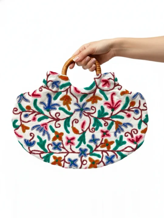 Kashmiri Beautifully Crewel Crafted Handbag | Ring bag Pentagon