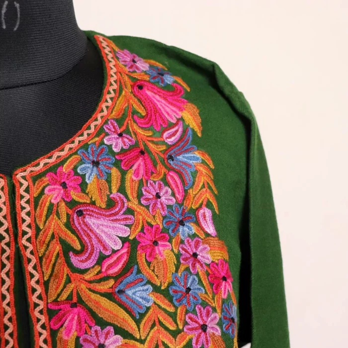 Green Raffal Pheran with Hand Aari -Tal - Image 4