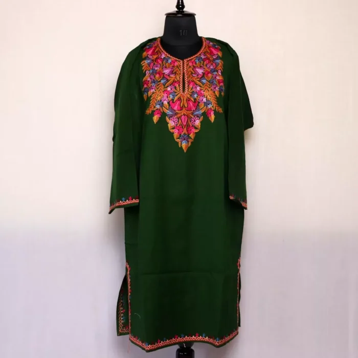 Green Raffal Pheran with Hand Aari -Tal - Image 3