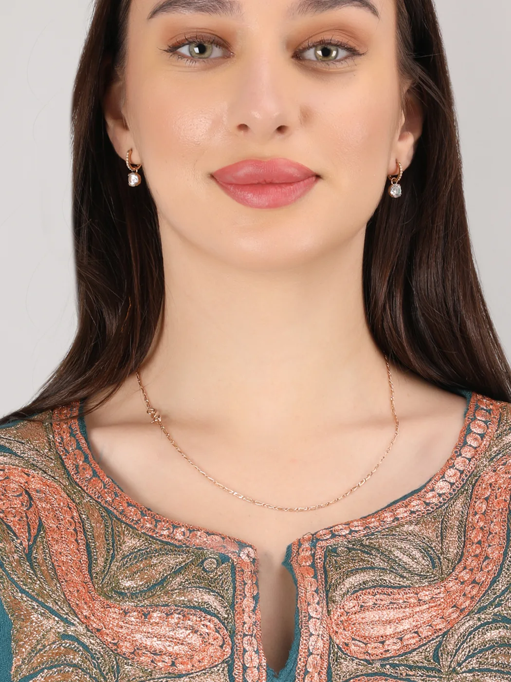 Teal Blue Kashmiri Tilla Embroidered Raffal Pheran for Winter Wear - pashnoor - Image 3