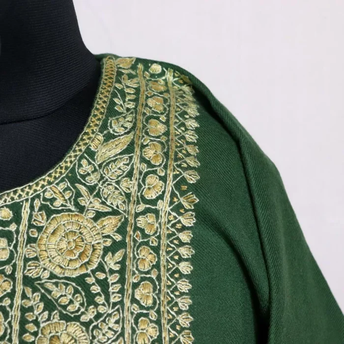 Sozni Work Pheran - Green Pure Wool - Image 3