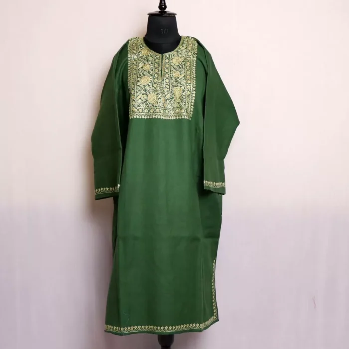 Sozni Work Pheran - Green Pure Wool - Image 2