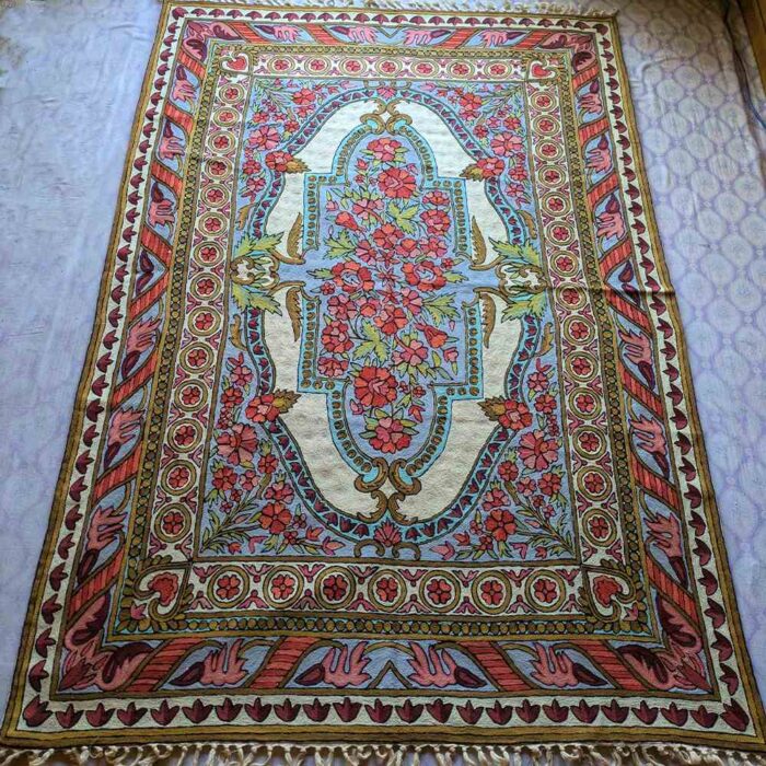 Gupkar Royal Kashmiri Hand-Embroidered Chain Stitch Rug - 7x5ft