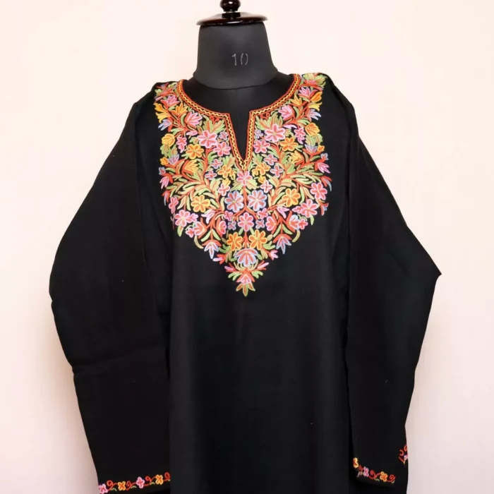 Black Kashmiri Pheran With Aari Hand Embroidery