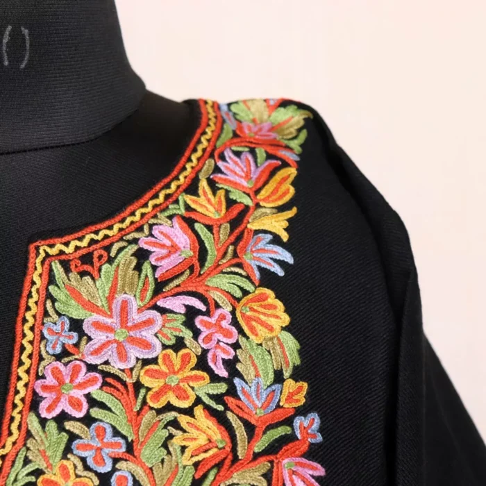 Black Kashmiri Pheran With Aari Hand Embroidery - Image 3