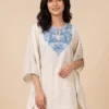 White Cotton Kaftan- Soft Fabric, Aari-Stiched Comfort