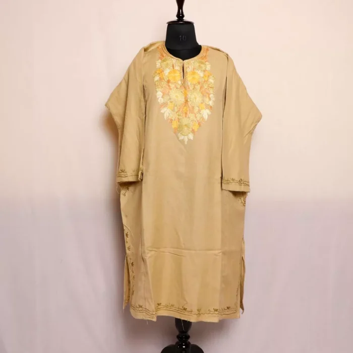 Bush Brown Kashmiri Posh Cashmilon Pheran with Aari Embroidery