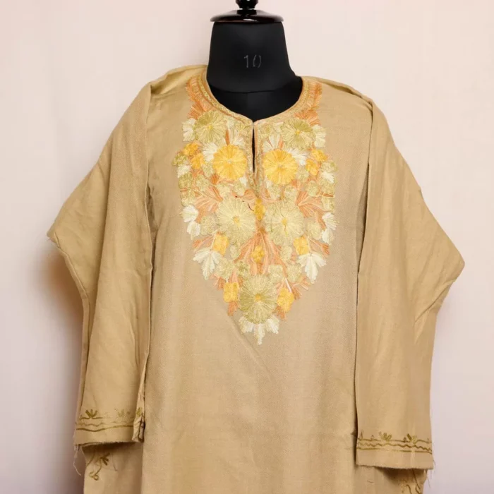 Bush Brown Kashmiri Posh Cashmilon Pheran with Aari Embroidery - Image 2