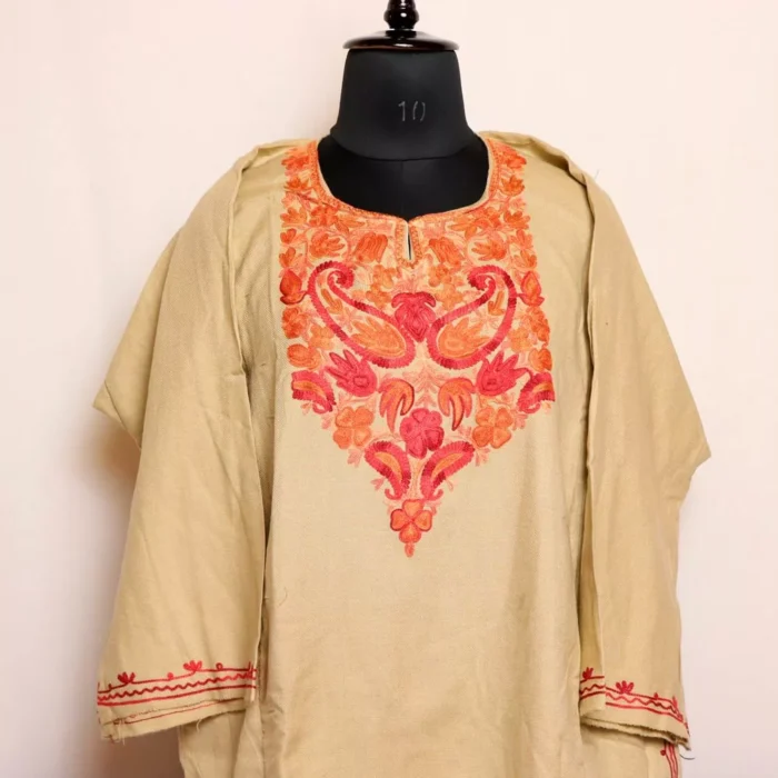 Mehbooba Bush Brown Kashmiri Cashmilon Pheran Badamwari for Winter - Image 2