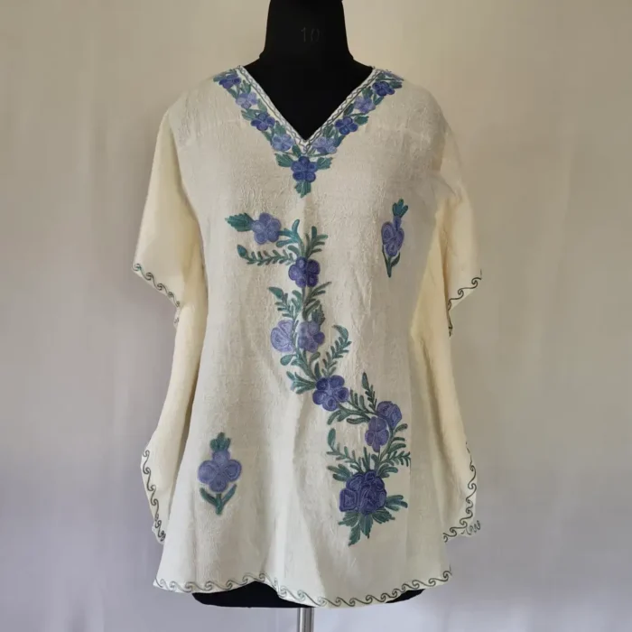 White Girls Cotton Kashmiri Kaftan With Aari Work - Image 3