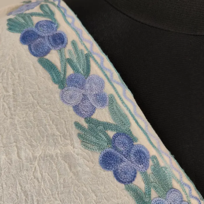 White Girls Cotton Kashmiri Kaftan With Aari Work - Image 2