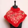 Kids Maroon Winter Wear Poncho Warm Fur