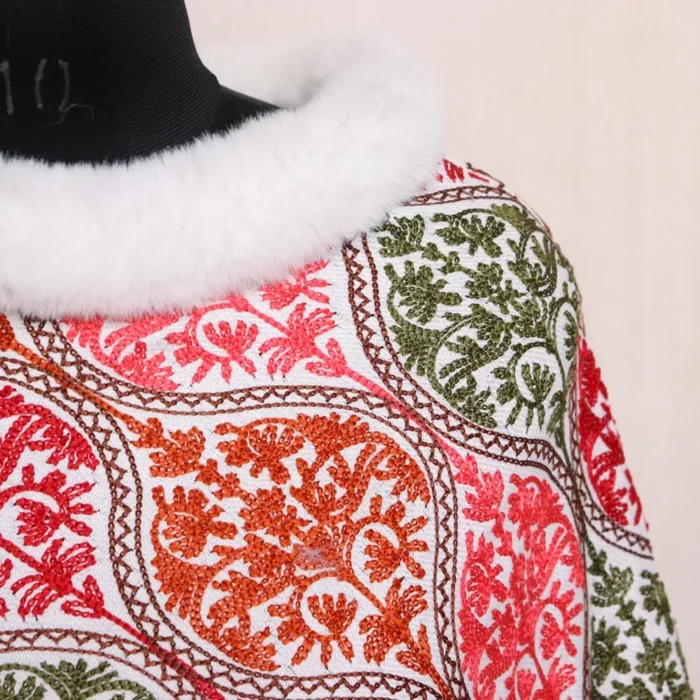White Poncho Beautiful Aari Crafted - Image 3