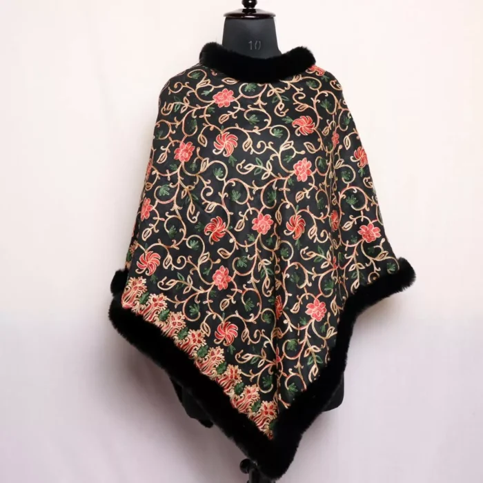 Dark Green Aari Embroidery Poncho