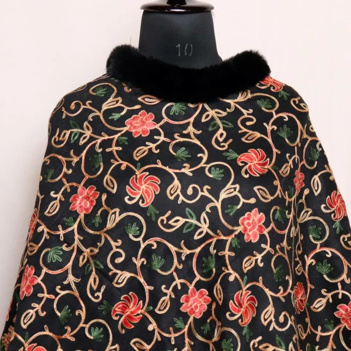 Dark Green Aari Embroidery Poncho - Image 2