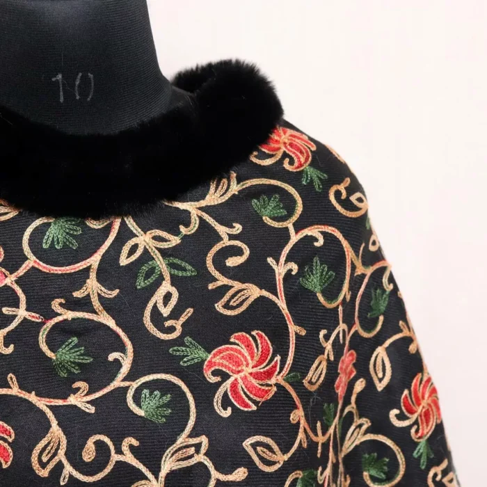 Dark Green Aari Embroidery Poncho - Image 3